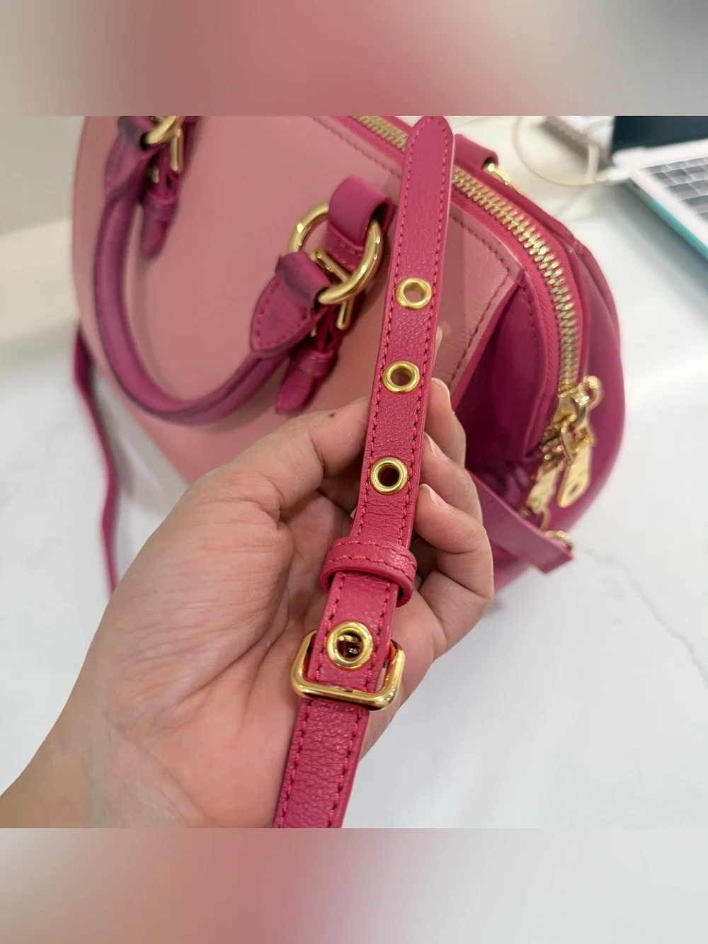 Miu Miu Two-Tone Pink Leather Satchel Crossbody Bag Gold Hardware Made Italy